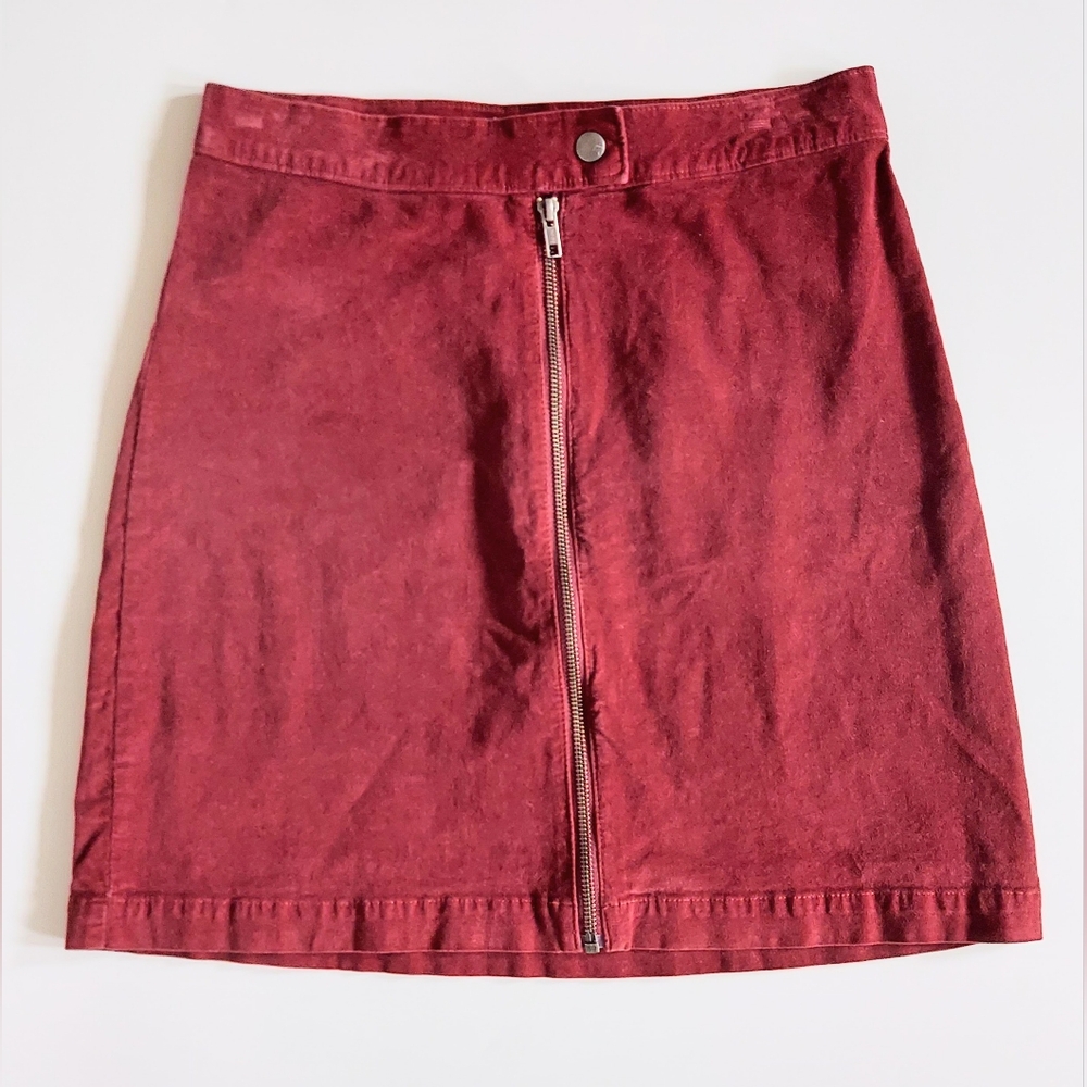 Madewell Velvet Front Zip A Line Skirt Maroon Red Size 2